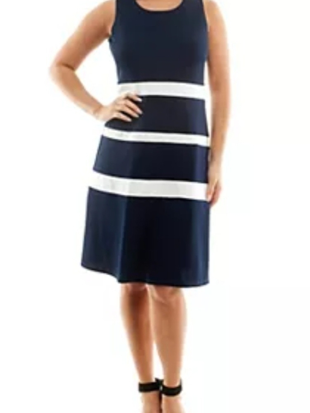 Nina Leonard Navy Dress with White Stripes